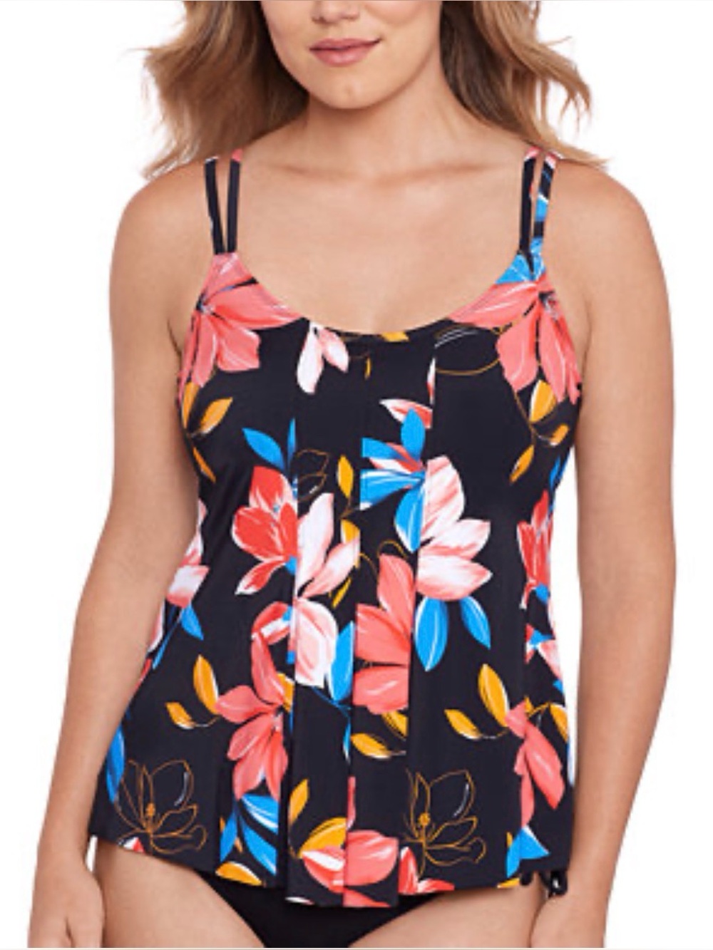 Swim Solutions Women's Floral Pleated Tankini Swim Top size 18W NWT